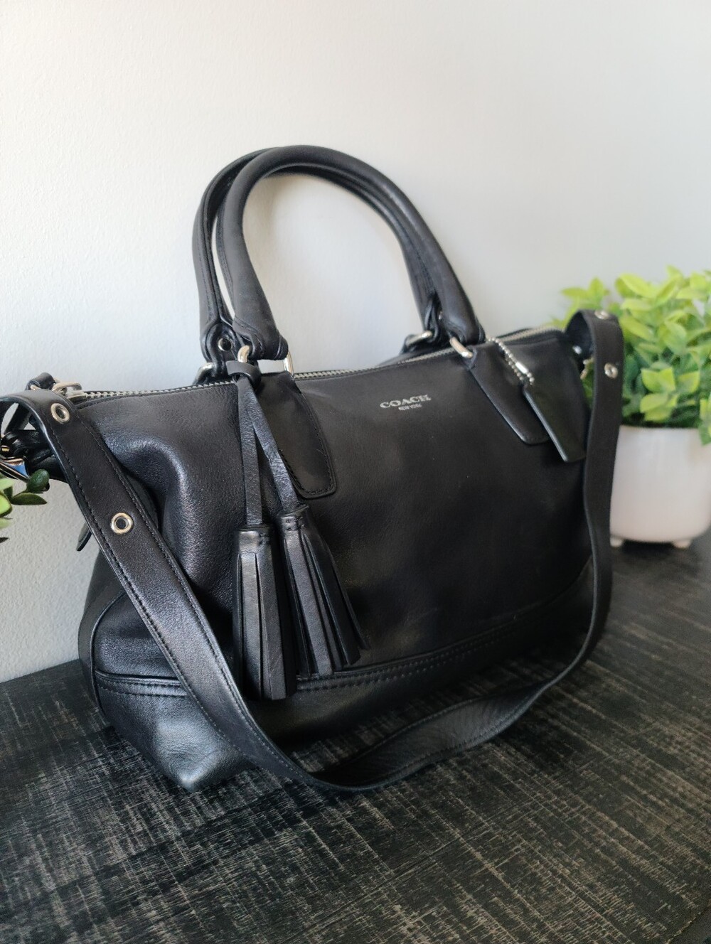 Coach Legacy Black Leather Molly East West Satchel Shoulder Bag #21132